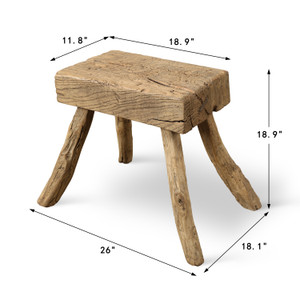 Approx. 18.9" Wide 11.8" Deep Vintage Accent Table Elmwood Weathered Natural