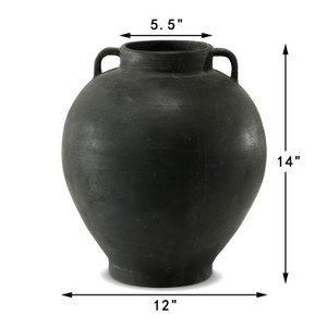 14 Inches High Earthy Gray Vase with Two Decorative Handles