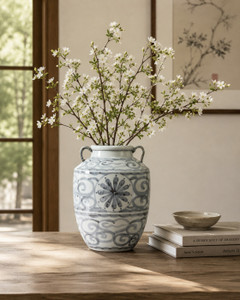 Approx.11 Inches Subtle Blue and White Vase With Two Handles