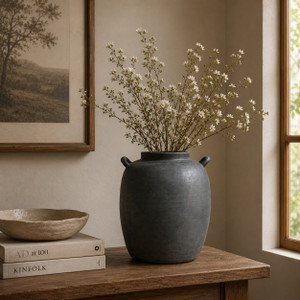 13 Inches High Earthy Gray Vase with Two Handles