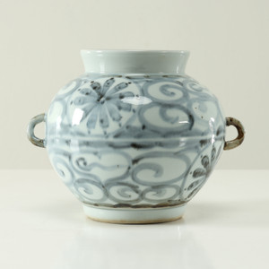 Approx.8 Inches Subtle Blue and White Vase with Two Handles