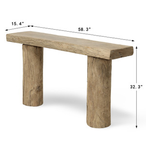 Approx. 58 Inches Long Vintage Solid Log Console Natural Wood Tone