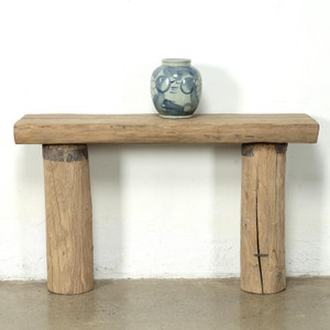 Approx. 52 Inches Long Vintage Solid Log Console Natural Wood Tone