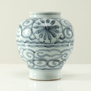 Approx.11 Inches Subtle Blue and White Vase with Flower Motif