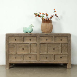 61 Inches Wide Vintage Sideboard with Ten Drawers Weathered Natural
