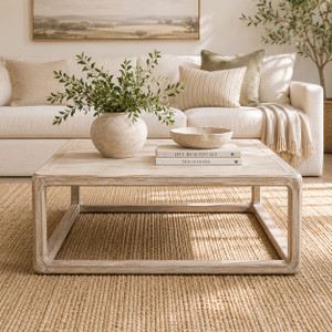 Ming Square Coffee Table Weathered Whitewash 39x39