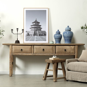 Approx. 87 Inches Vintage Console Table with Four Drawers Weathered Natural