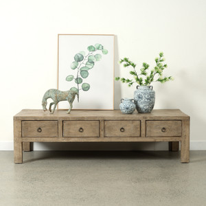 66 Inches Wide Coffee Table with Four Drawers Weathered Natural