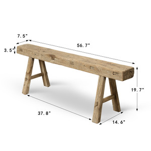Vintage noodle bench 56.7 inches wide 7.5 inches deep weathered natural