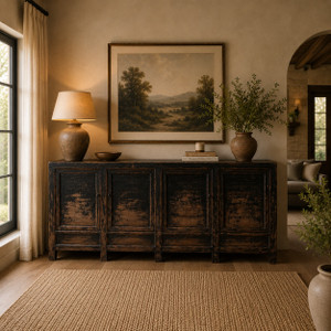 Approx.98" Long 19" Deep Four Door Sideboard Distressed Black