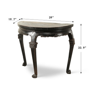 Antique Half Round Table 39.0x19.7x33.9H with Original Black Lacquer