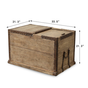 Vintage Storage Trunk Coffee Table with Iron Stapples 33.5"W 21.3"D