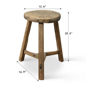 Approx. 12.6" Round Vintage Table Rustic Thick Top Weathered Natural