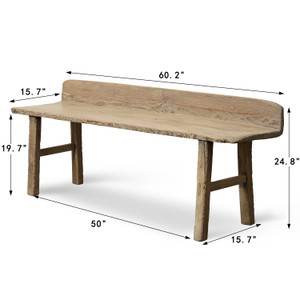 Approx. 60.2 Inches Wide 24.8 Inches High Live Edge Vintage Bench Weathered Natural