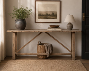 Elmwood Vintage Console Table Weathered Natural Approx. 79-87Wx15-20Dx33H