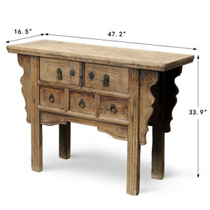 Antique  entrance table with 5 drawers 47.2x16.5x33.9H Elmwood