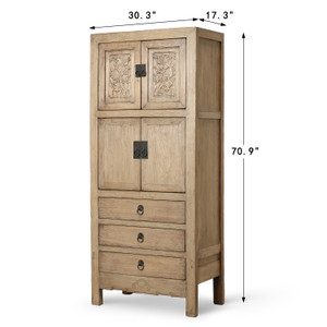 Vintage Carved Cabinet  Weathered Natural 30.3 x 17.3 x 70.9 H