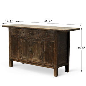 Vintage Sideboard with 3 Drawers & 4 Doors Distressed Black 61.4"x18.1"x33.5"H