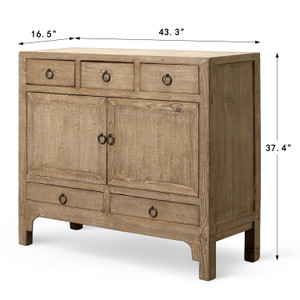 Antique  Sideboard with 5 Drawers & 2 Doors 43.3"x16.5"x37.4"H Elmwood