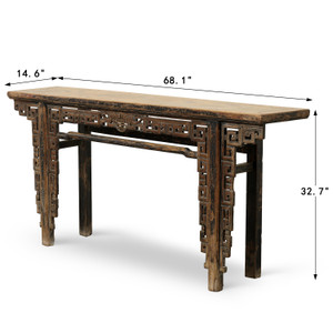 Vintage Carved Altar Table Weathered Natural 68.1"x14.6"x32.7"H