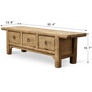 Vintage Bench with Three Drawers 52.4"Wx13.8"Dx15.7"H Elmwood Weathered Natural