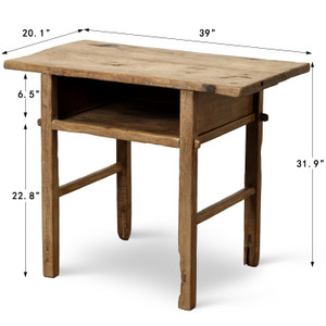 Approx.39 Inches Vintage Table with Storage Weathered Natural