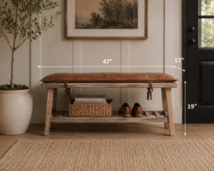 47" Wide Shoe Bench with Leather Cushion