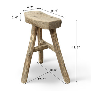 Vintage D-Shaped Rustic Stool 20H 15W 6.7D
