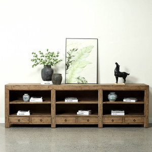 Approx. 119" Wide Vintage Sideboard with 6 Drawers, Pine Wood Weathered Natural