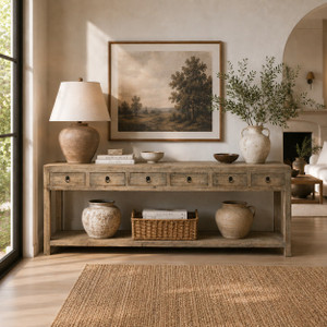Capri Console Table with 6 Drawers  Weathered Grey