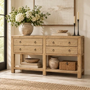 Sorrento 4-Drawer Console Table with Shelf Weathered Natural
