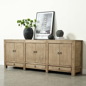 Approx. 94" Long Antique Sideboard with Six Doors & Three Drawers, Weathered Natural