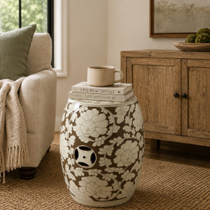 Approx. 18 Inches Amalfi Double Glazed Gardon Stool with Flower Motif