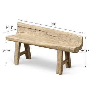 Approx. 50 inches wide, 25 inches high, live edge, vintage bench, weathered natural