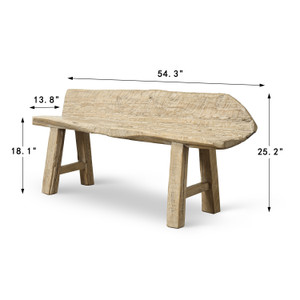 Approx. 54 inches wide, 25 inches high, live edge, vintage bench, weathered natural