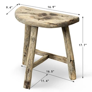 Vintage Rustic D-Shaped Stool 18H 17W 9.4D