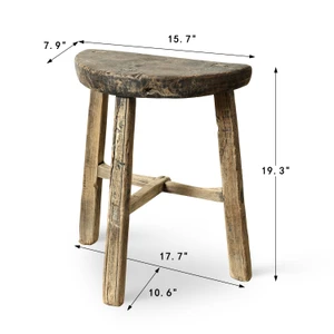Vintage D-Shaped Rustic Stool 19.3H 15.7W 7.9D
