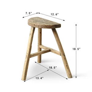 Vintage D-Shaped Rustic Stool 18.5H 12.6W 7.5D