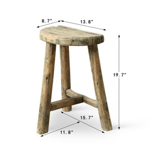 Vintage D-Shaped Rustic Stool 19.7H 13.8W 8.7D