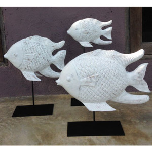White Wooden Fish With Iron Base - Small White Wooden Fish With Iron Base - Small