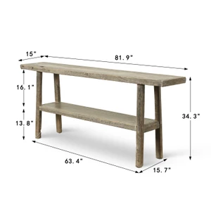 Approx. 82 Inches Wide Vintage Console with Shelf, Weathered Natural