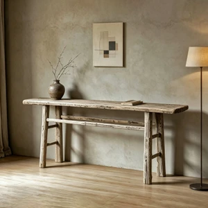Approx. 60 inches wide, 10 inches deep, vintage console, Weathered Natural
