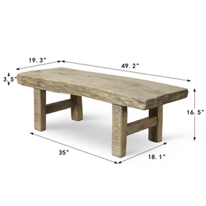 Approx. 49 Inches wide rustic live-edge vintage coffee table, weathered natural