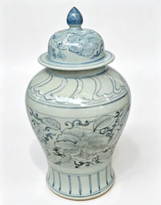 Azure Bloom Blue & White Temple Jar with Lid – Approx. 20" H