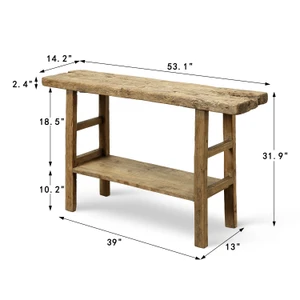 Approx. 53.1" wide, 14.2" deep, vintage console with shelf, Weathered Natural