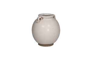8" Creamy White Jar With Two Handles