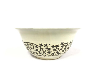 Black and White Hand Painted Embossed Style Bowl - Leaf Scroll Black and White Hand Painted Embossed Style Bowl - Leaf Scroll