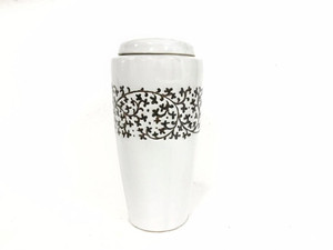Black and White Hand Painted Tall Vase - Floral Top