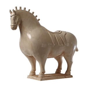 Approx. 22 Inches Wide Extra Large Fat Tang Horse Statue Vintage White (Pre-order only)