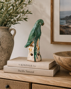 10" Green Glazed Parrot Medium
